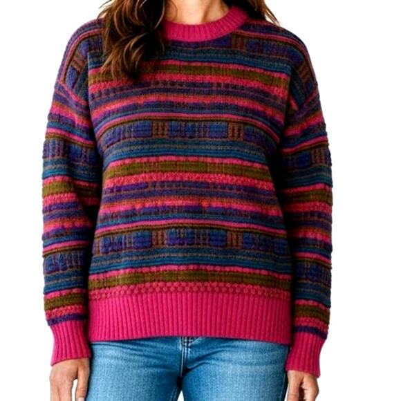 90s Vintage 3D Color Knit Sweater L Geo Textured Magenta Pullover Preppy Y2K